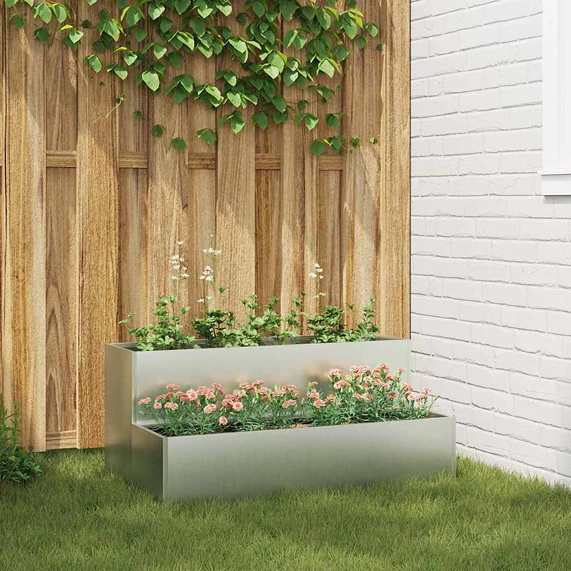 Macetero De Jardín Plateado 100 X 60 X 45 Cm Acero Galvanizado