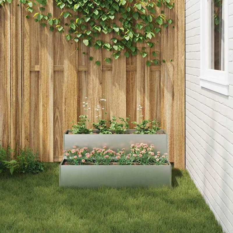Macetero De Jardín Plateado 100 X 60 X 45 Cm Acero Galvanizado