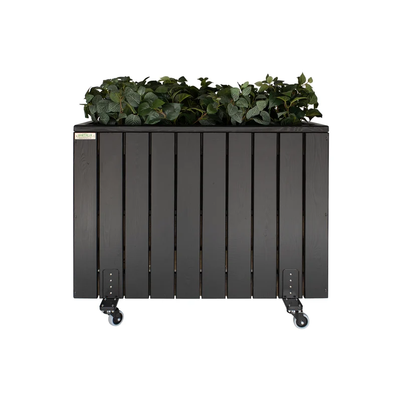 Jardinera Alta De Madera Con Ruedas 100x34x80 Cm Ebony Black Hortalia