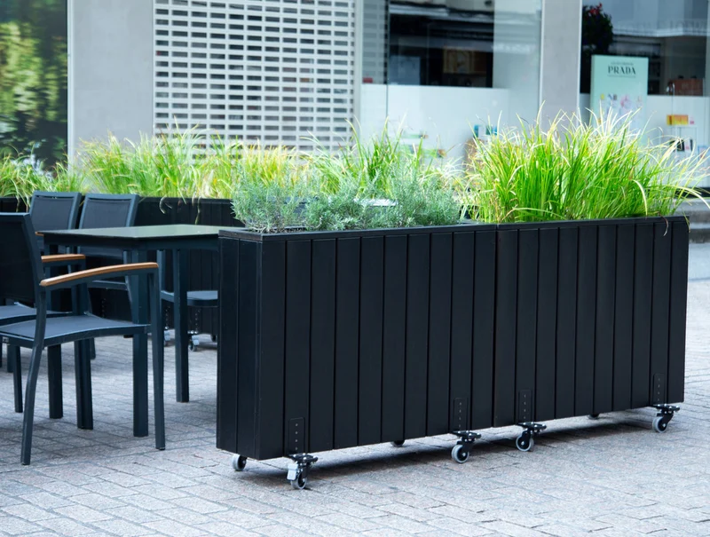 Jardinera Alta De Madera Con Ruedas 100x34x80 Cm Ebony Black Hortalia