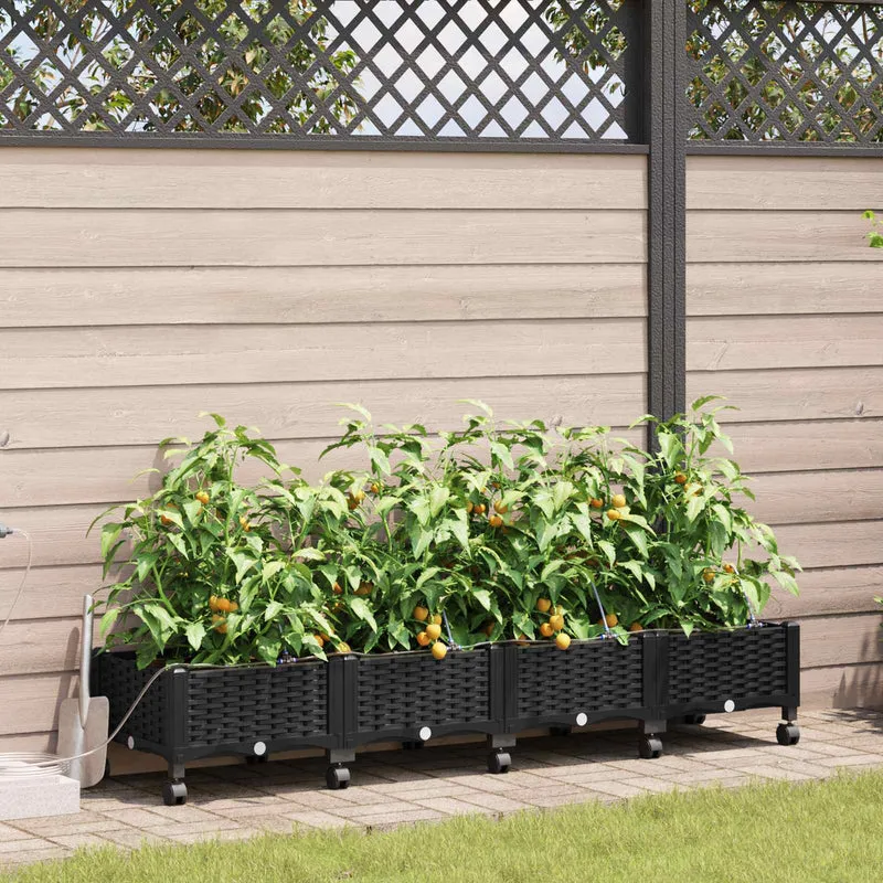 Maceta De Jardín Con Riego Y Ruedas 4 Uds. Negro Pp