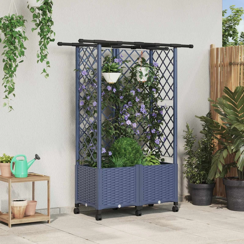 Cama Elevada Con Trellis Y Techo Gris 124 X 40 X 142 Cm Pp