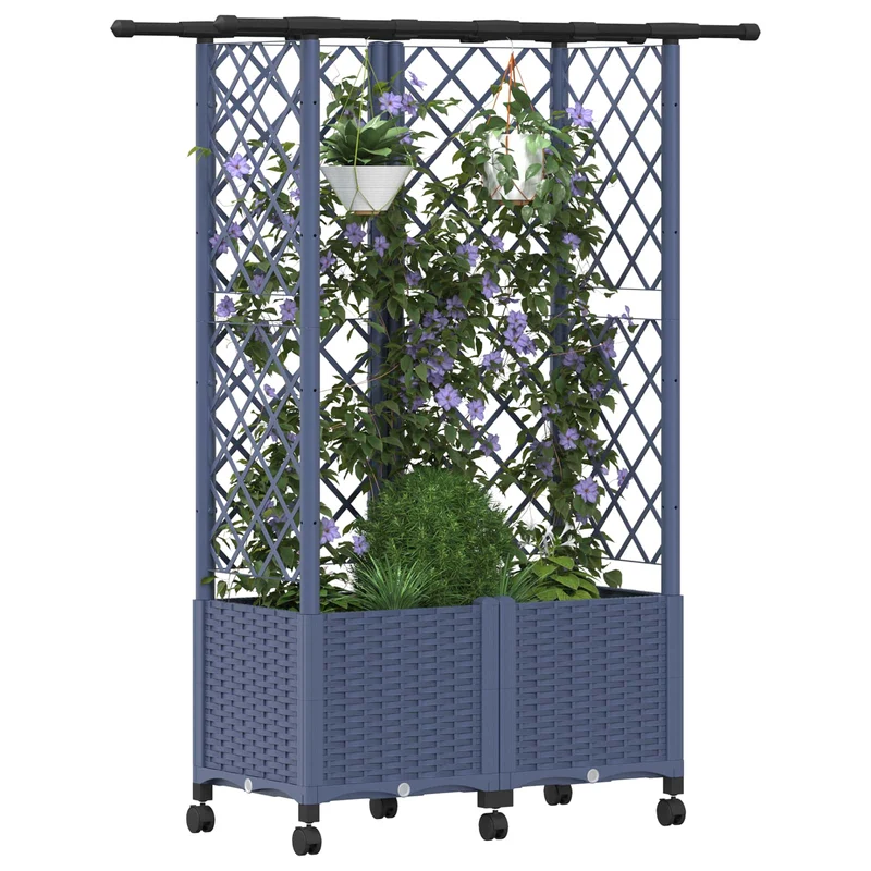 Cama Elevada Con Trellis Y Techo Gris 124 X 40 X 142 Cm Pp