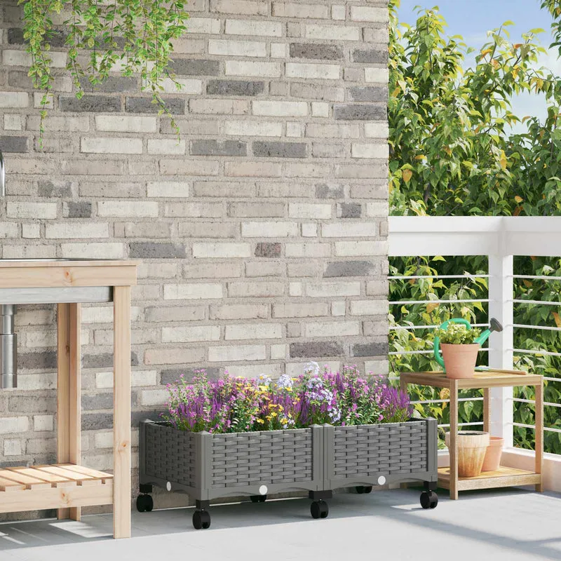 Macetero De Jardín Con Ruedas Gris Claro 80 X 40 X 29 Cm Pp