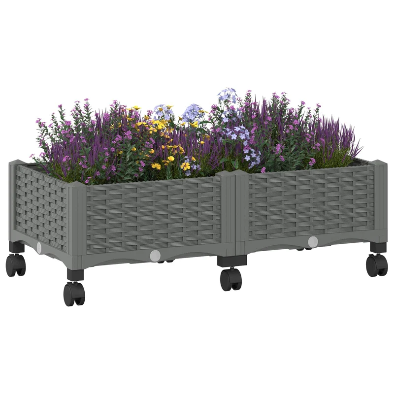 Macetero De Jardín Con Ruedas Gris Claro 80 X 40 X 29 Cm Pp