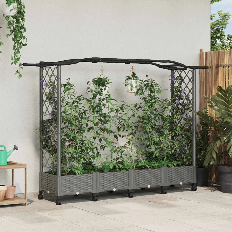 Cama Elevada Con Trellis Y Techo Gris Claro 207 X 40 X 129 Cm