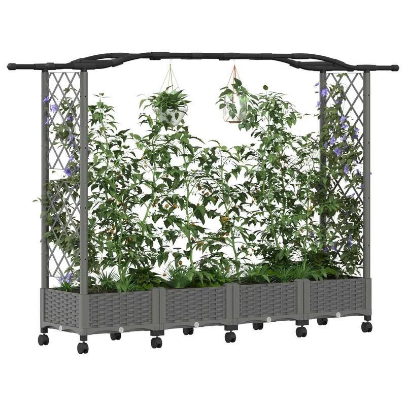 Cama Elevada Con Trellis Y Techo Gris Claro 207 X 40 X 129 Cm