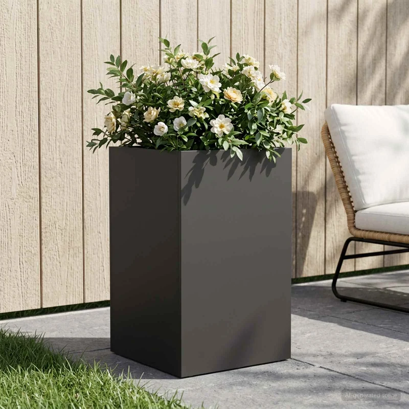 Macetero De Jardín Negro 30 X 30 X 50 Cm Acero Laminado En Frío