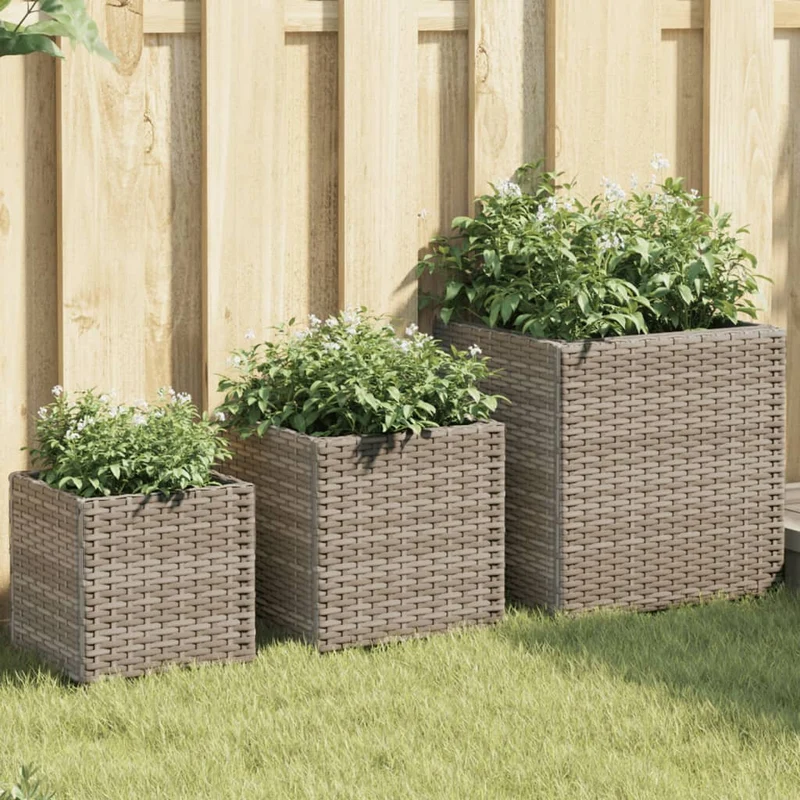 Jardineras 3 Unidades Ratán Sintético Gris