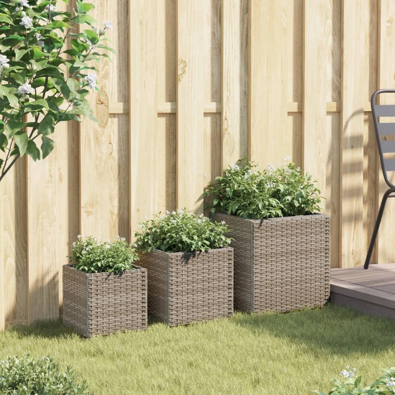 Jardineras 3 Unidades Ratán Sintético Gris