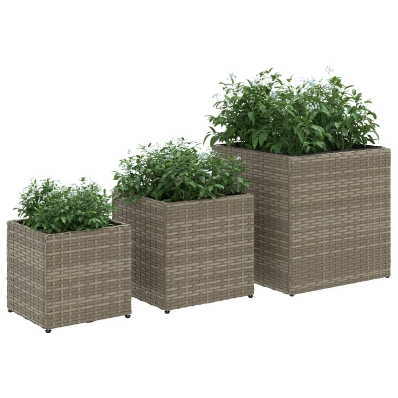 Jardineras 3 Unidades Ratán Sintético Gris