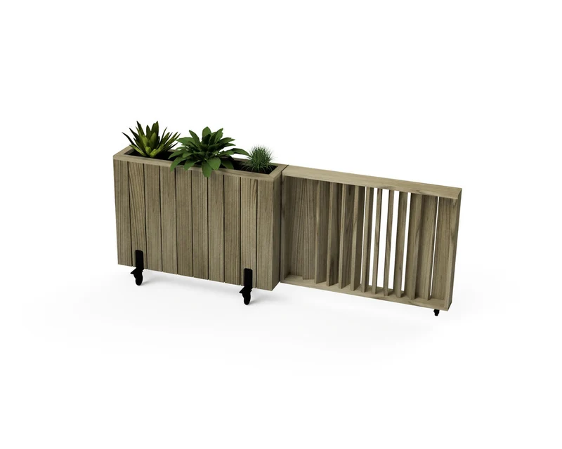 Kit Jardinera Alta De Madera Con Ruedas Y Barandilla 100x24x80 Cm Hortalia