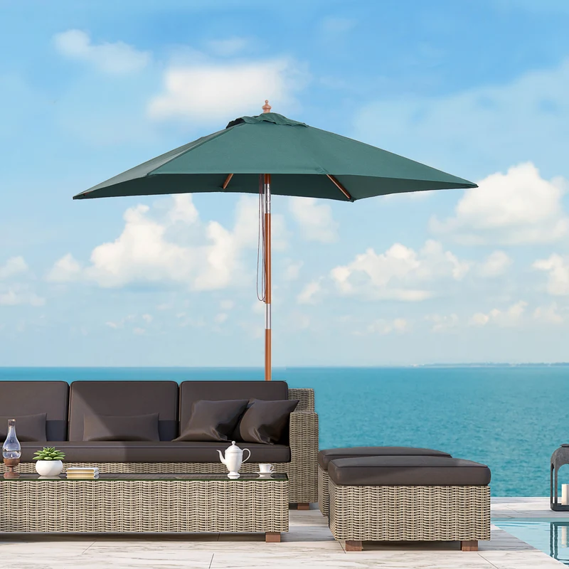 Outsunny Sombrilla De Jardín 200x150x235 Cm Inclinable Con Doble Techo Verde