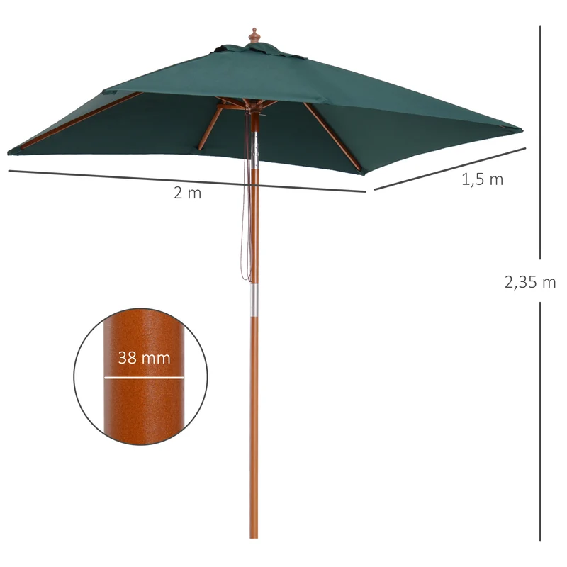 Outsunny Sombrilla De Jardín 200x150x235 Cm Inclinable Con Doble Techo Verde