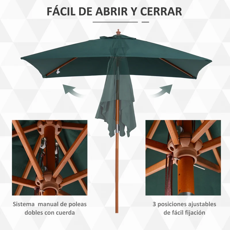 Outsunny Sombrilla De Jardín 200x150x235 Cm Inclinable Con Doble Techo Verde
