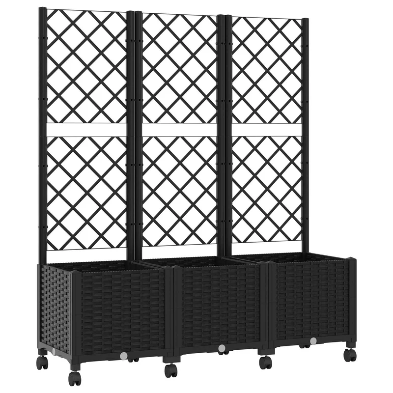Jardinera Con Enrejado Y Ruedas Negro 120 X 40 X 146 Cm Pp