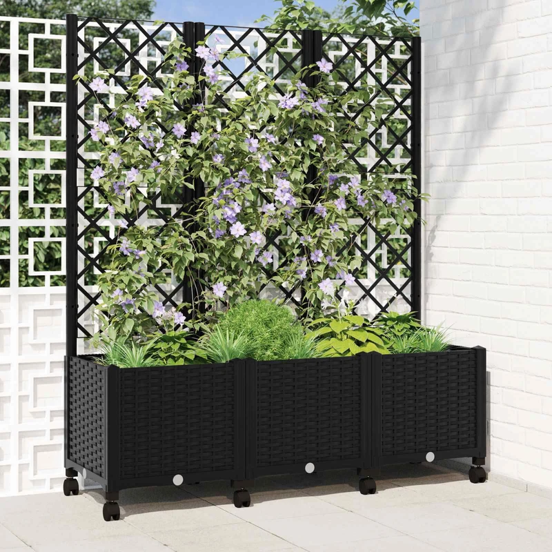 Jardinera Con Enrejado Y Ruedas Negro 120 X 40 X 146 Cm Pp