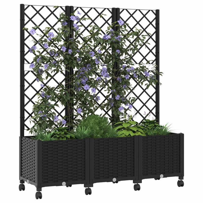 Jardinera Con Enrejado Y Ruedas Negro 120 X 40 X 146 Cm Pp