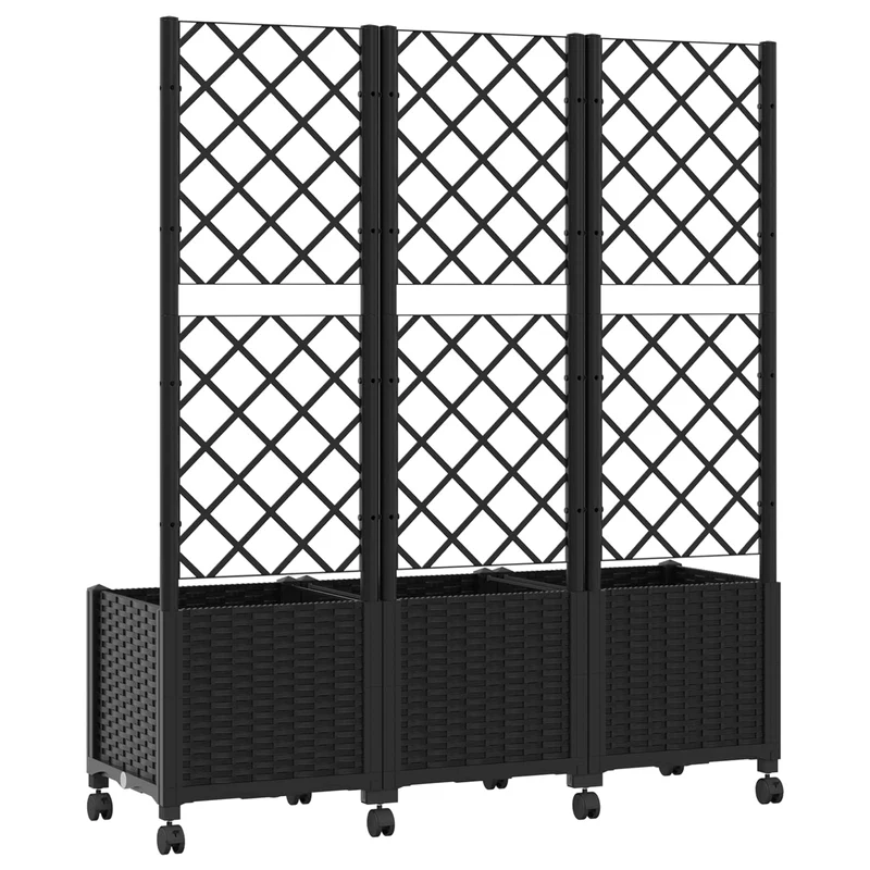 Jardinera Con Enrejado Y Ruedas Negro 120 X 40 X 146 Cm Pp