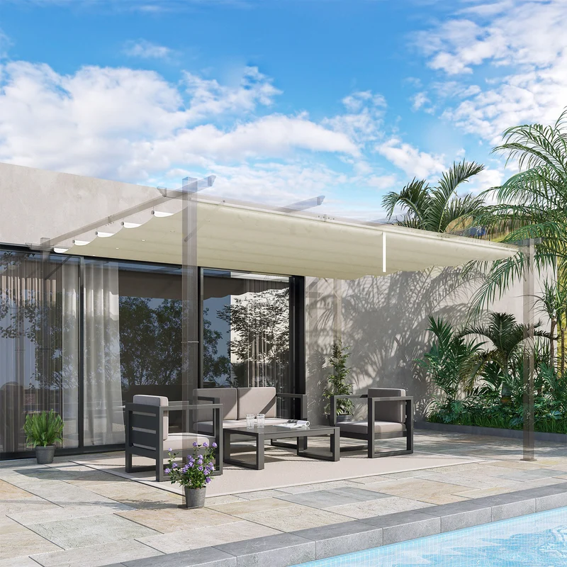 Outsunny Cubierta Para Pérgola Retráctil 3,5x2,6 M Para Marco De 4x3 M Crema