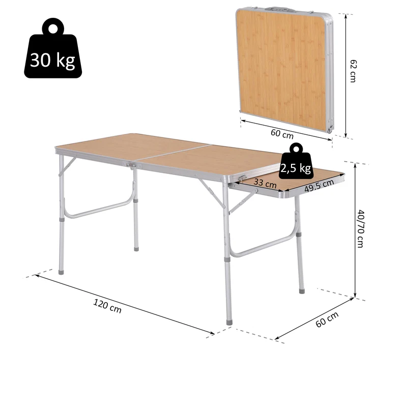 Outsunny Mesa De Picnic Plegable Mesa De Camping Con Hoja Abatible Estructura