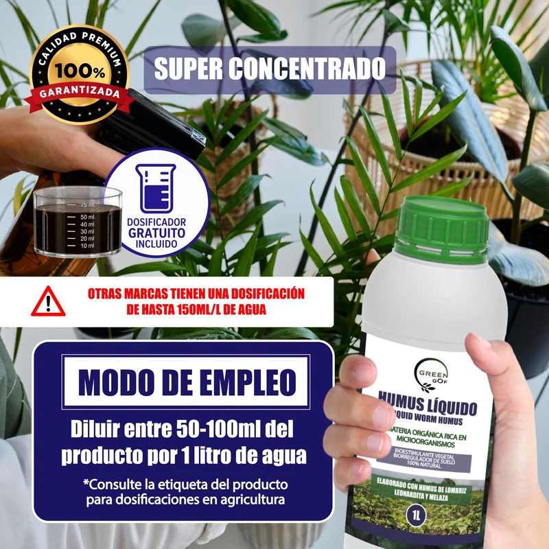 GREEN GOF Humus Líquido De Lombriz Premium 1l. Enriquecido Con Leonardita Y Melaza. Fertilizante Rico En Microorganismos