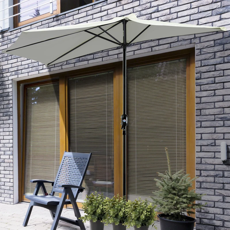 Outsunny Sombrilla Parasol Jardín Con Manivela Semicircular Exterior 269x138x236