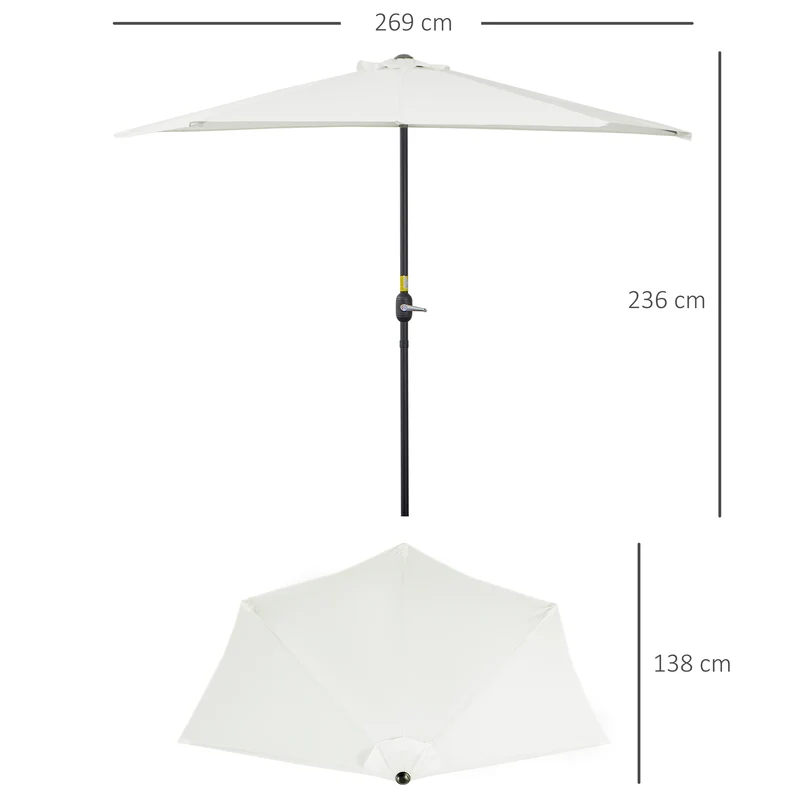 Outsunny Sombrilla Parasol Jardín Con Manivela Semicircular Exterior 269x138x236
