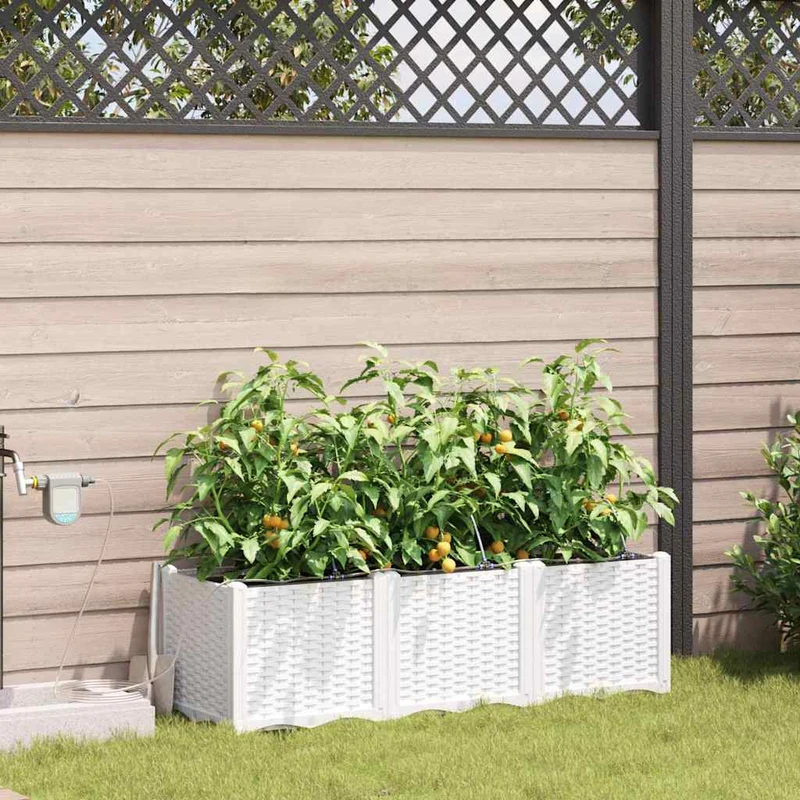 Macetero De Jardín 3 Uds. Blanco 120 X 40 X 37,5 Cm Pp
