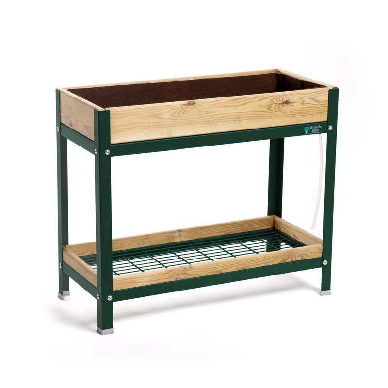 Jardinera Elevada De Madera Verde 90x40x78 Cm De Estructura Metálica Y Bandeja Recoge Aguas Mi Huerto Urban
