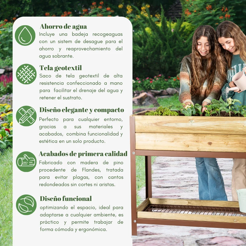 Jardinera Elevada De Madera Verde 90x40x78 Cm De Estructura Metálica Y Bandeja Recoge Aguas Mi Huerto Urban