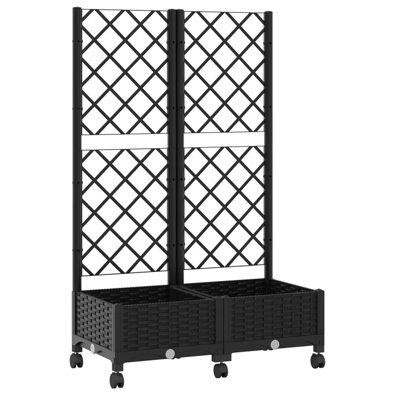 Jardinera Con Enrejado Y Ruedas Negro 80 X 40 X 131,5 Cm Pp