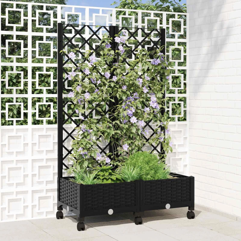 Jardinera Con Enrejado Y Ruedas Negro 80 X 40 X 131,5 Cm Pp
