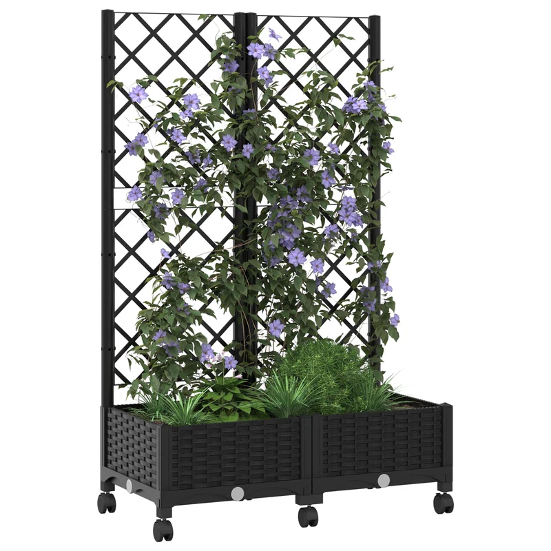 Jardinera Con Enrejado Y Ruedas Negro 80 X 40 X 131,5 Cm Pp