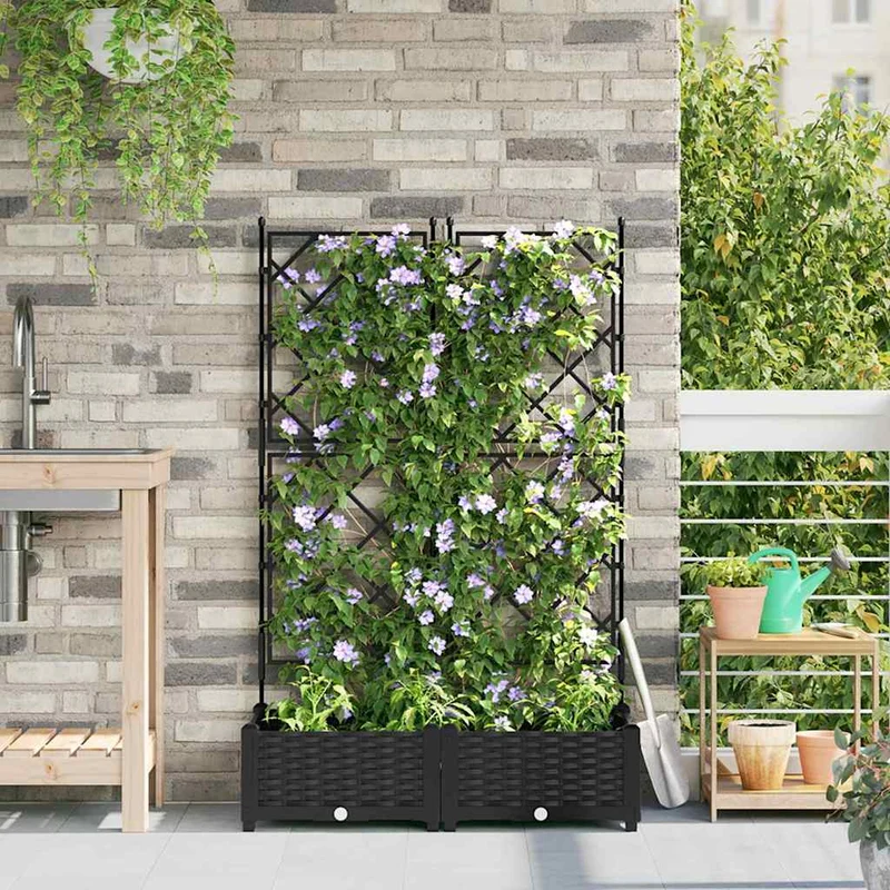 Macetero De Jardín 2 Uds. Negro 80 X 40 X 125,5 Cm Pp