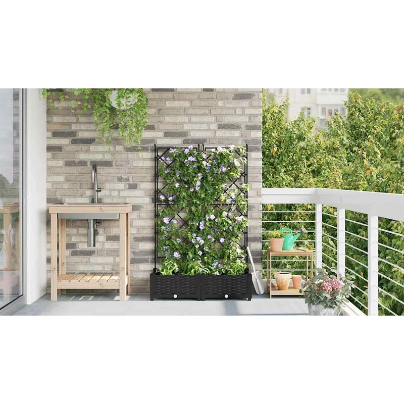 Macetero De Jardín 2 Uds. Negro 80 X 40 X 125,5 Cm Pp