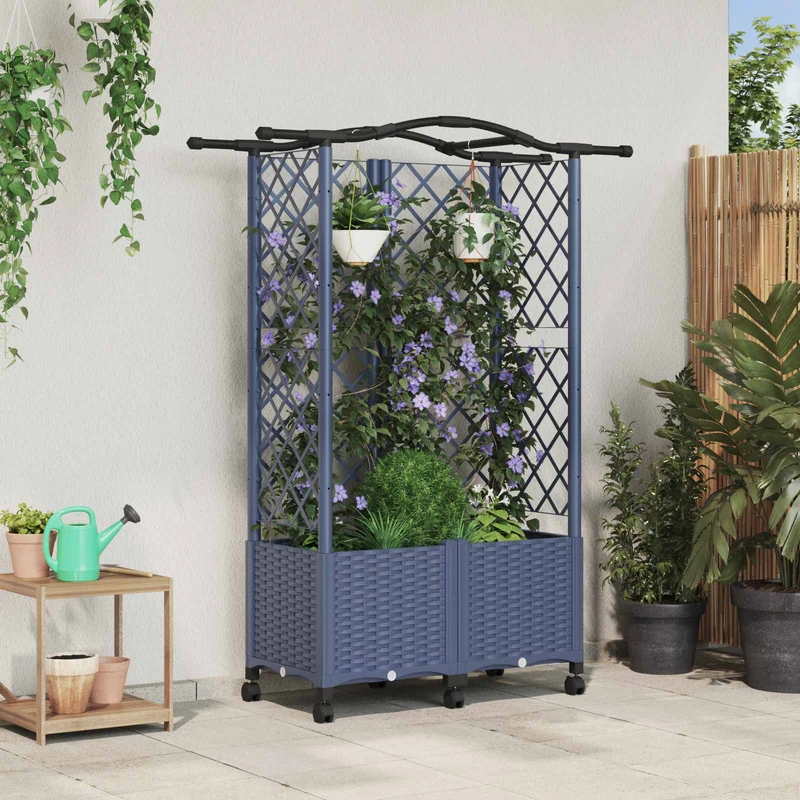 Cama Elevada Con Trellis Y Techo Gris 122 X 40 X 144 Cm Pp
