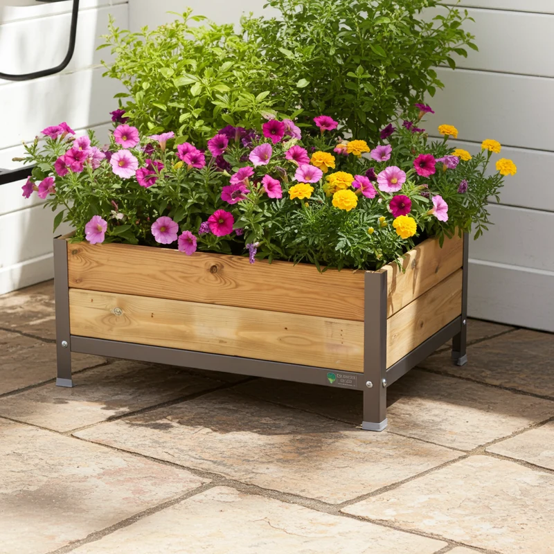 Jardinera Elevada De Madera Gris 90x60x38 Cm De Estructura Metálica Y Bandeja Recoge Aguas Mi Huerto Urban