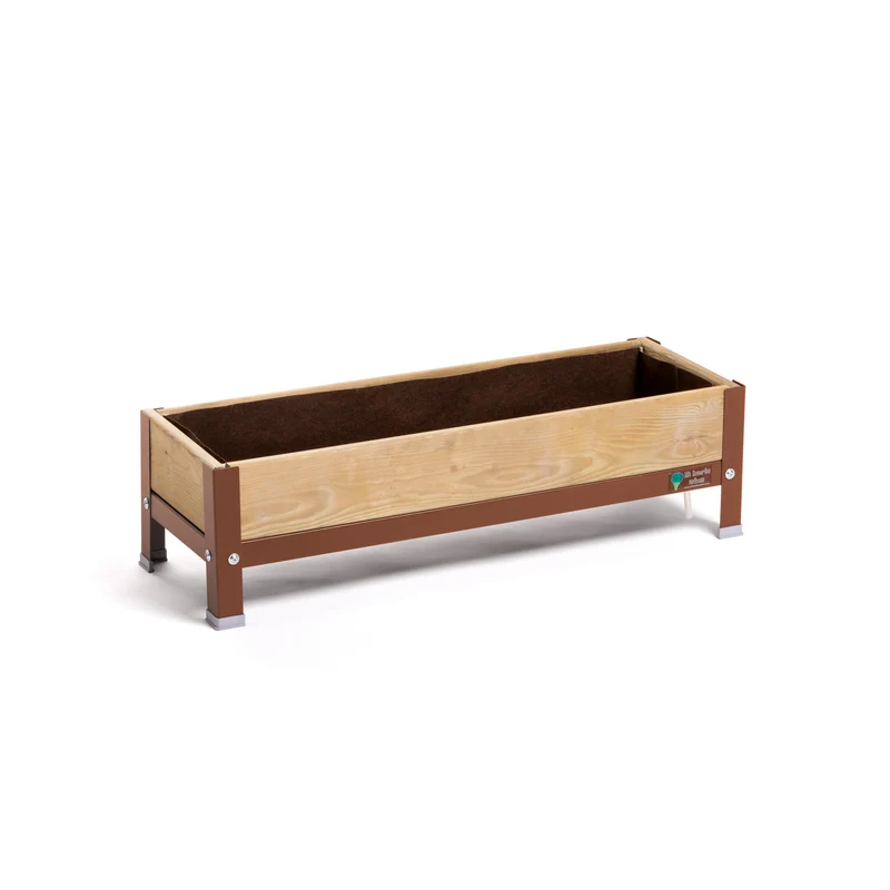 Jardinera Elevada De Madera Marrón 90x30x26 Cm De Estructura Metálica Y Bandeja Recoge Aguas Mi Huerto Urban