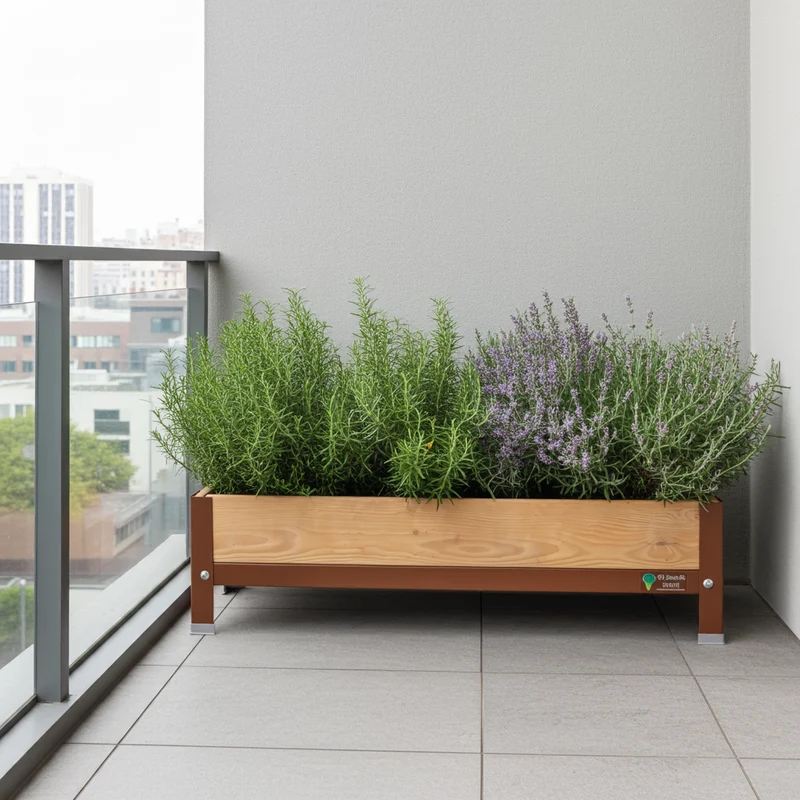 Jardinera Elevada De Madera Marrón 90x30x26 Cm De Estructura Metálica Y Bandeja Recoge Aguas Mi Huerto Urban
