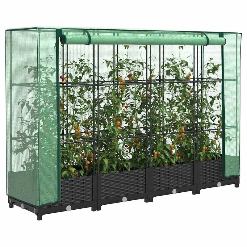 Jardinera Elevada Con Cubierta De Invernadero Aspecto Ratán 160x40x123 Cm