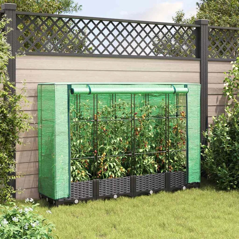 Jardinera Elevada Con Cubierta De Invernadero Aspecto Ratán 160x40x123 Cm