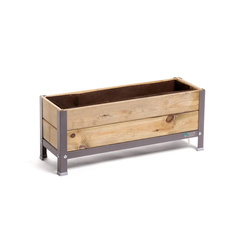 Jardinera Elevada De Madera Gris Mate 90x30x38 Cm De Estructura Metálica Y Bandeja Recoge Aguas Mi Huerto Urban