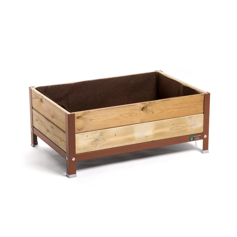 Jardinera Elevada De Madera Marrón 90x60x38 Cm De Estructura Metálica Y Bandeja Recoge Aguas Mi Huerto Urban