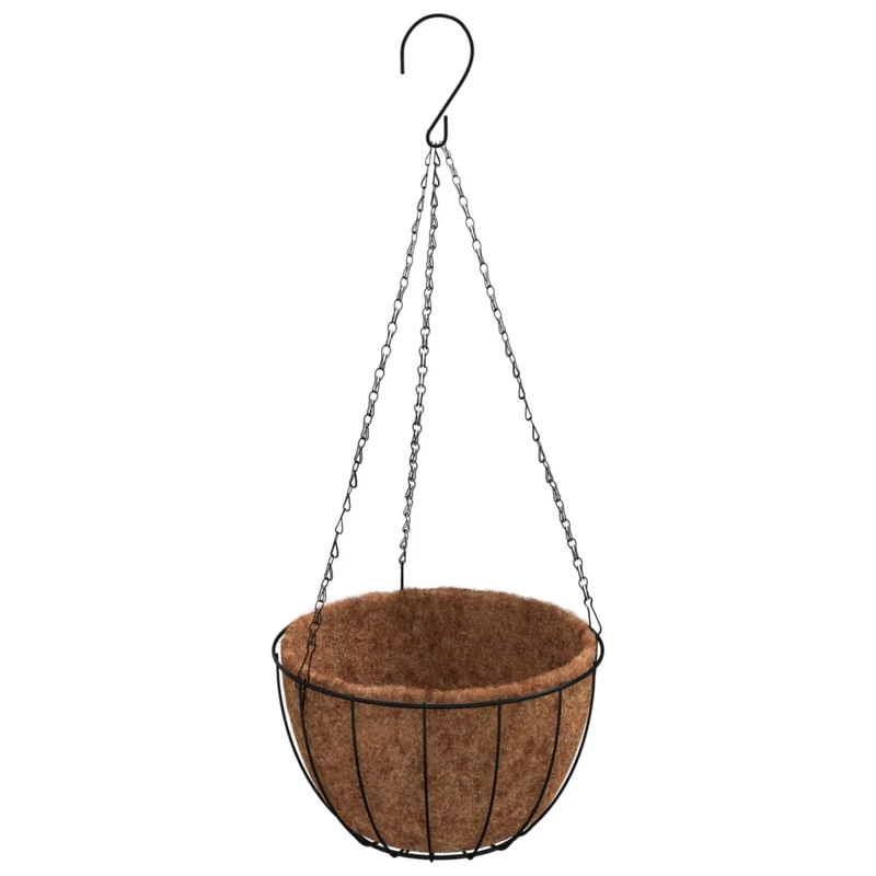 Macetas Colgantes 4 Uds Revestimiento Coco Acero Negro Ø35x52cm