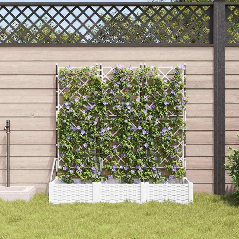 Macetero De Jardín 3 Uds. Blanco 120 X 40 X 125,5 Cm Pp