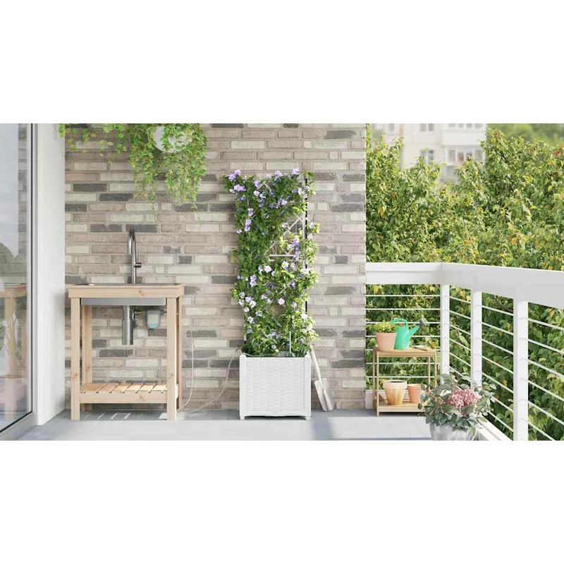 Macetero De Jardín Blanco 40 X 40 X 142 Cm Pp