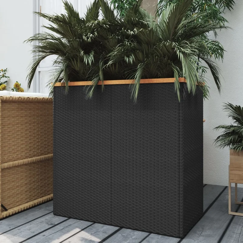 Jardinera De Ratán Sintético Negra 80x40x80 Cm