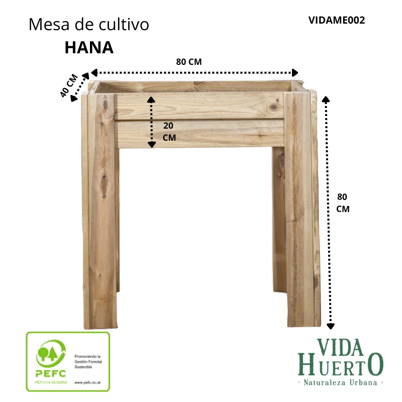 Mesa De Cultivo Hana Profunda 20cm Vidahuerto 80x40x80 Cm.