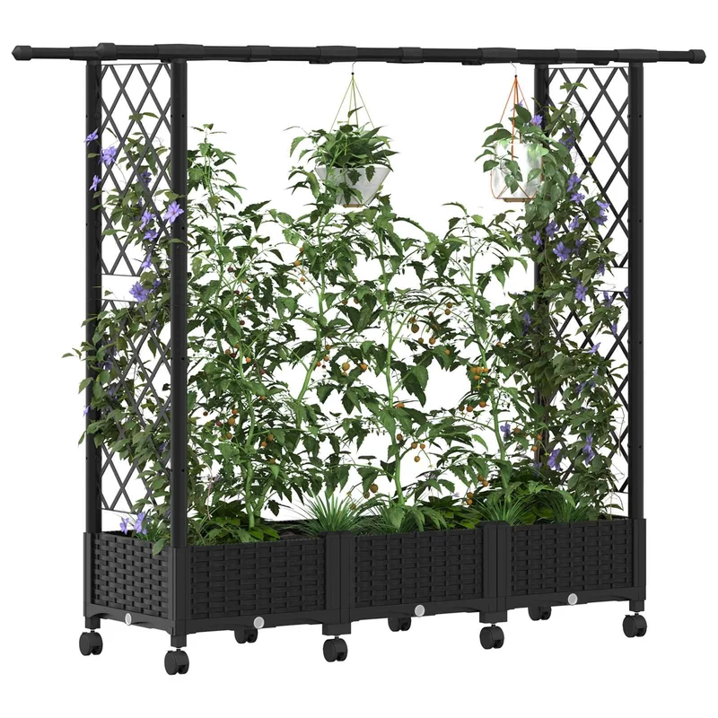 Cama Elevada Con Trellis Y Techo Negro 164 X 40 X 127 Cm Pp
